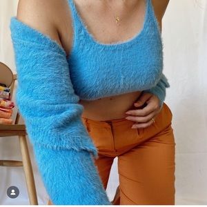 Blue fuzzy sweater set